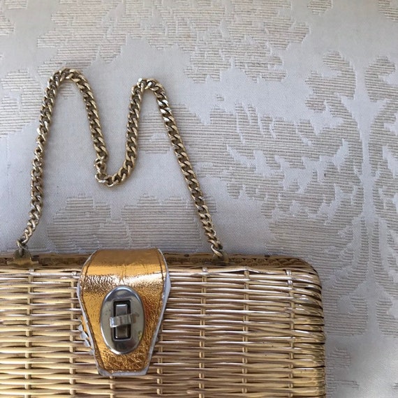 Vintage La Fleur Original Gold Basket Weave Purse… - image 6
