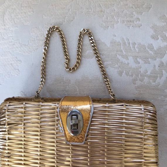 Vintage La Fleur Original Gold Basket Weave Purse… - image 9