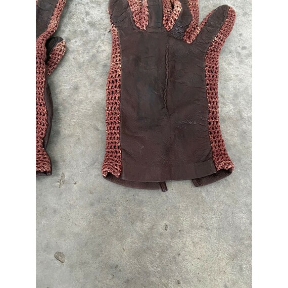 Vintage Gloves Womens Brown Leather Knit Size 8 - image 5