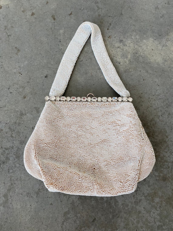 Vintage Bags by Josef White Crystal Handbeaded Pu… - image 1