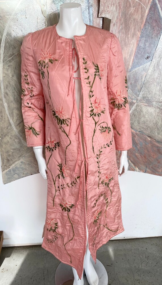 Vintage Tinka Designs Pink Silk Handpainted Floral Tunic Robe Top One Size House Dress Etsy Australia
