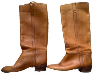 Vintage Endicott Johnson Boots Camel Leather Heeled Tan Knee High 8 M