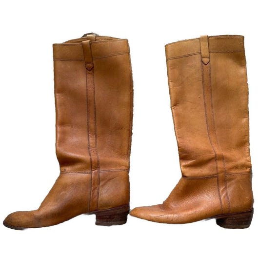 Vintage Endicott Johnson Boots Camel Leather Heeled Tan Knee High 8 M