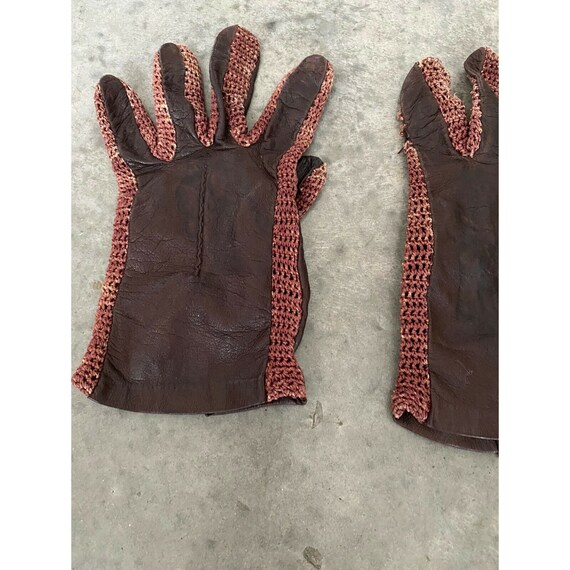 Vintage Gloves Womens Brown Leather Knit Size 8 - image 4