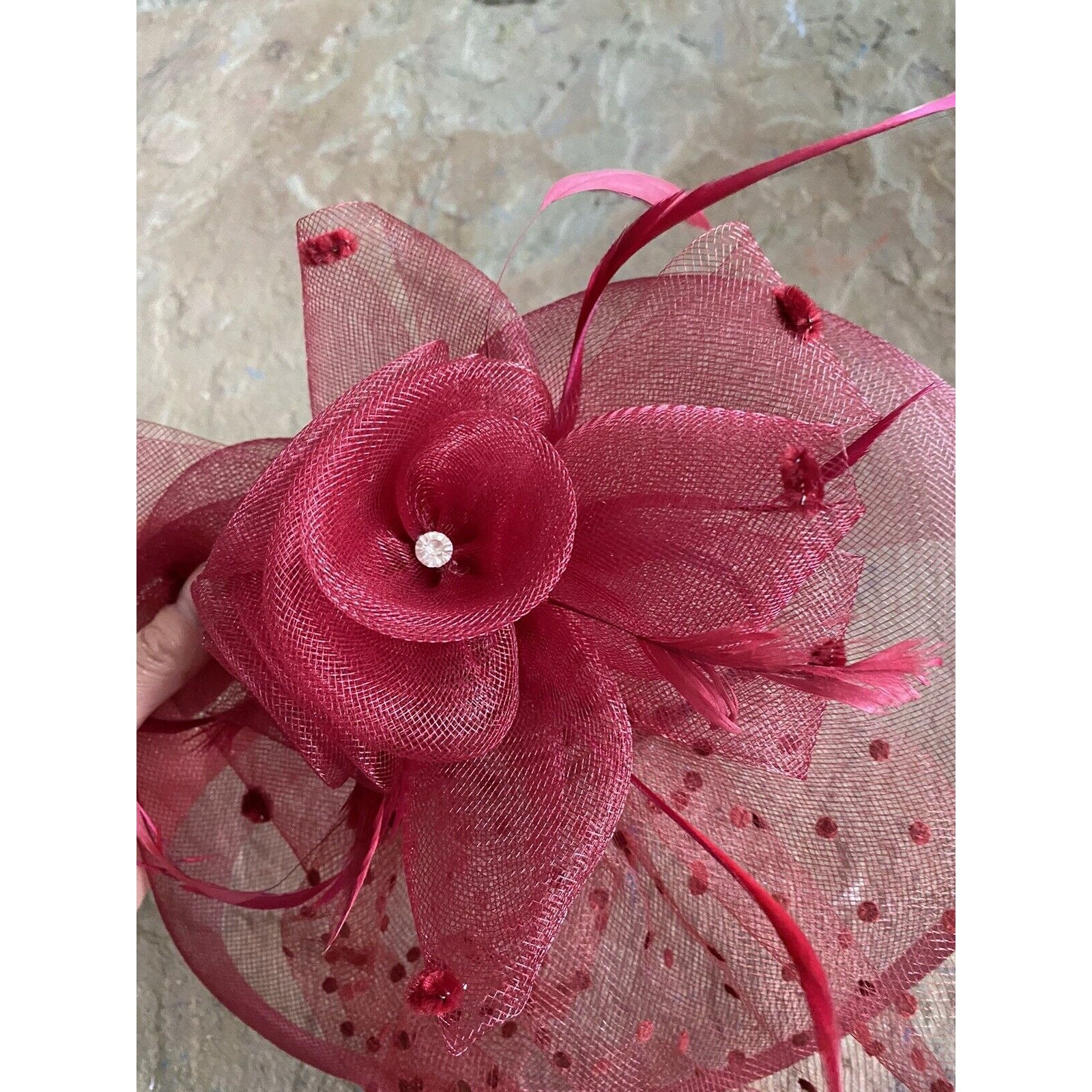 Vintage Hat Fascinator Kentucky Derby Red Rise Polkadot  display picture 2