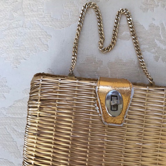 Vintage La Fleur Original Gold Basket Weave Purse… - image 2