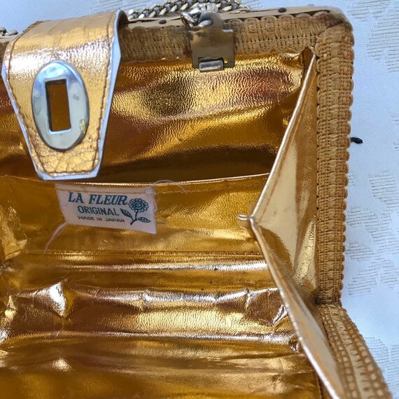 Vintage La Fleur Original Gold Basket Weave Purse… - image 10