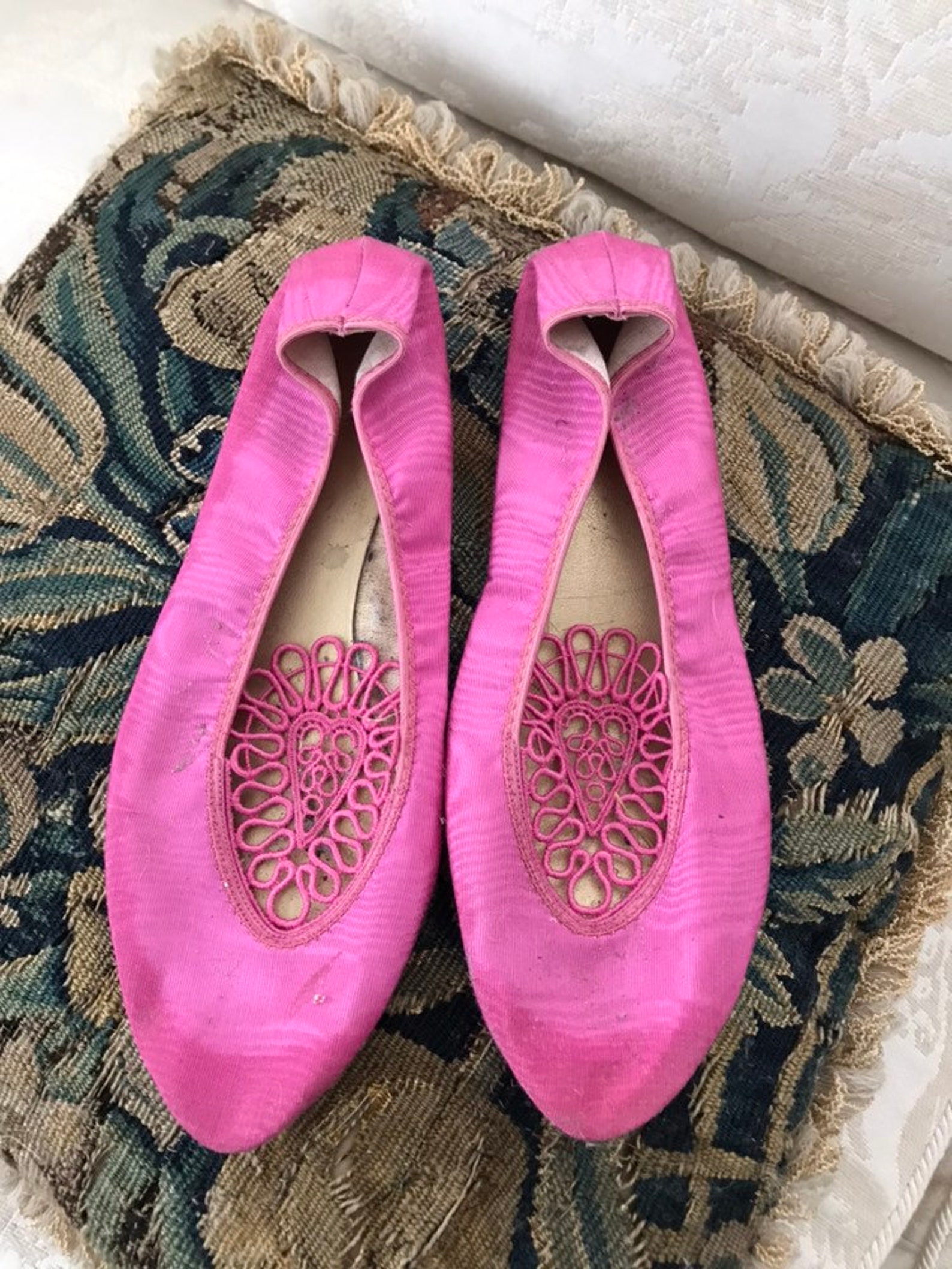 vintage gustave lace pink embroidered ballet shoes flats sz 7