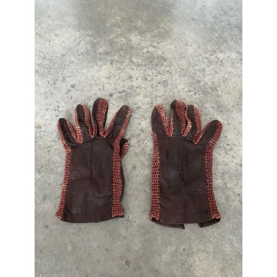 Vintage Gloves Womens Brown Leather Knit Size 8 - image 7