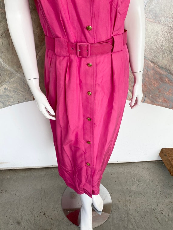 Vintage 1990s Argenti Pink Silk Belted Shirt Dres… - image 8