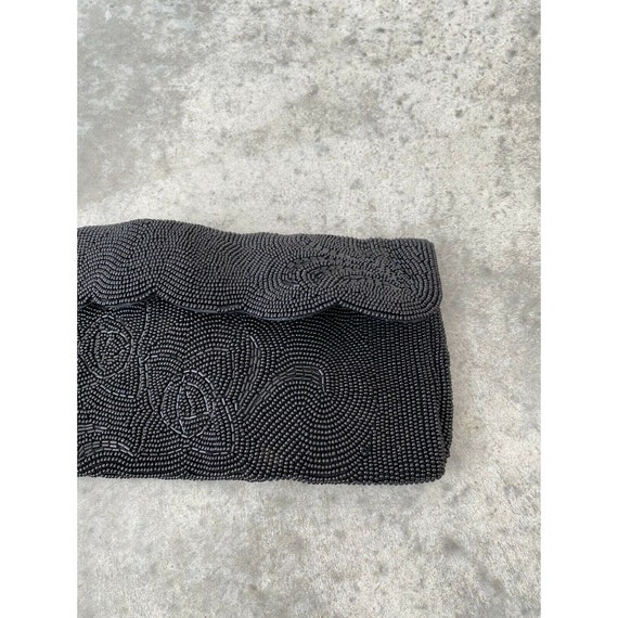 Vintage Clutch Purse Black Silk Hand Beaded Bag S… - image 8