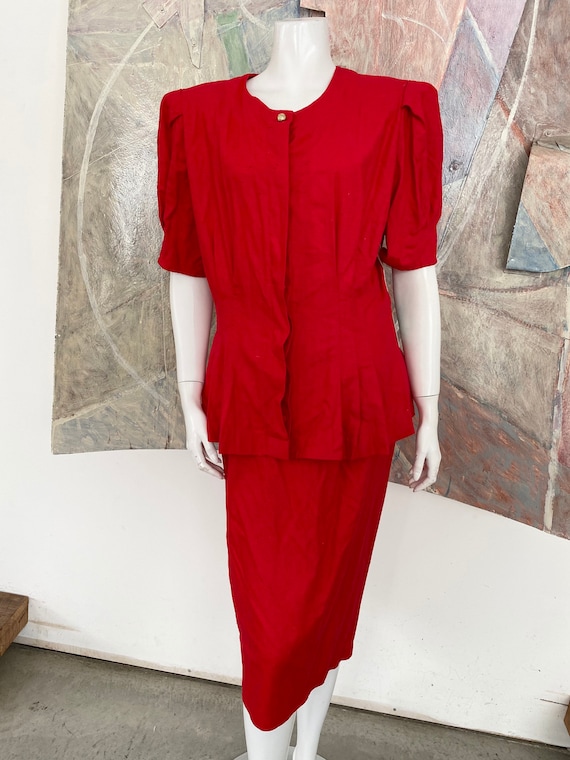 Vintage 1990s Argenti Boutique Red Raw Silk Skirt 