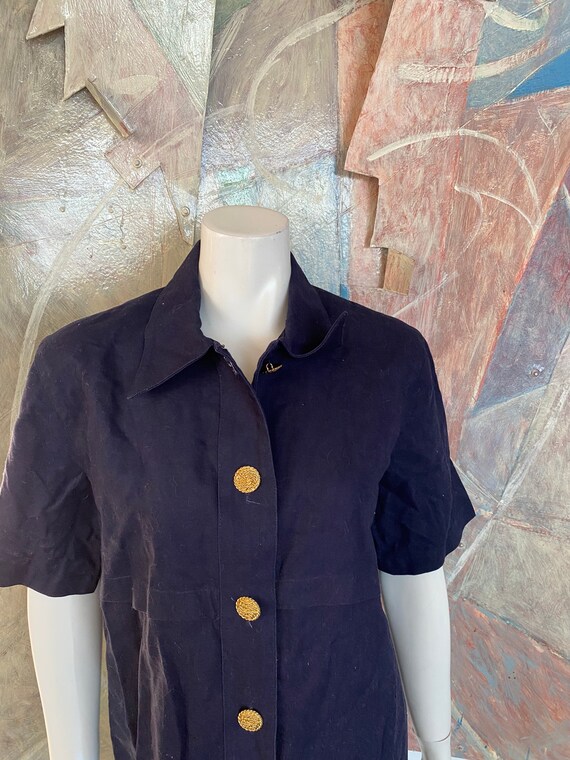 Vintage David Warren Navy Blue Linen Shirt Button… - image 3