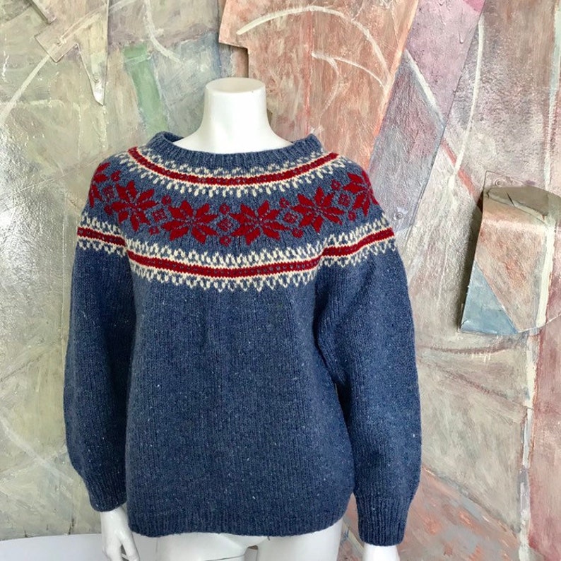 Vintage Nordic Alpine Wool Womens Red White Blue Sweater Size Medium