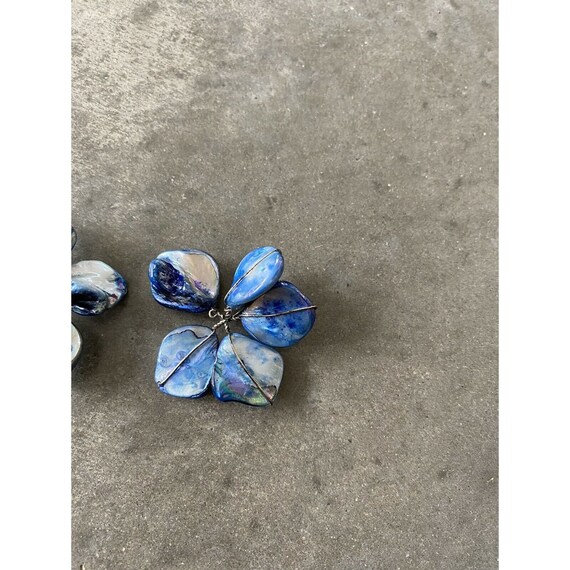 Abalone Shell Blue Pearl Floral Handmade Earrings - image 8