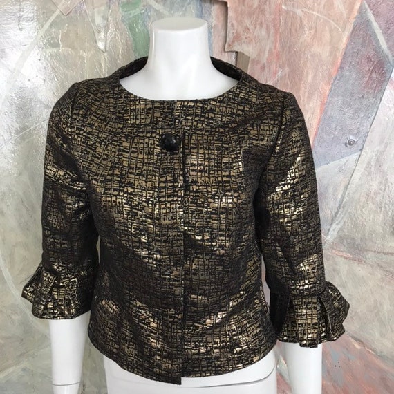 Vintage Victor Costa Gold Metallic Black Blazer Ru