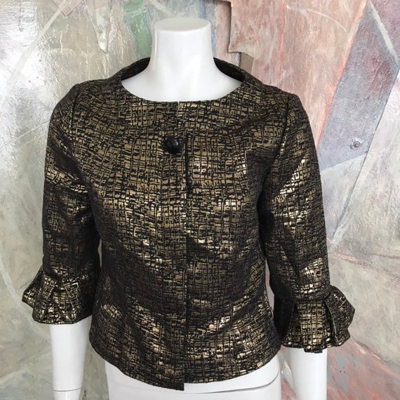 Vintage Victor Costa Gold Metallic Black Blazer R… - image 1