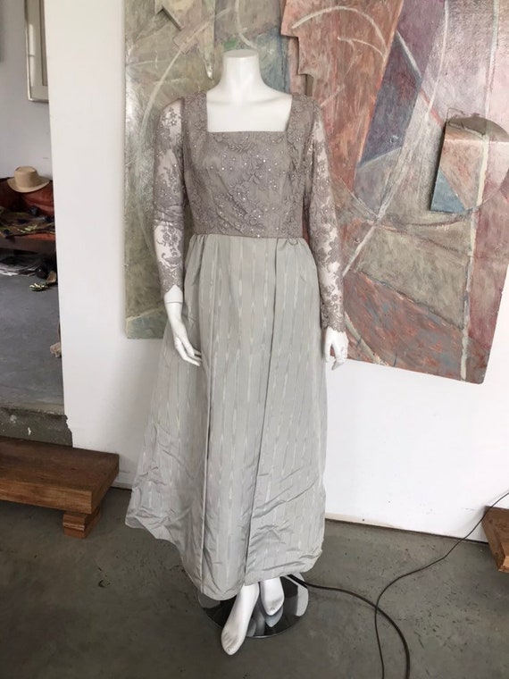 Silver Grey Vintage Swarovski Crystal Long Gown D… - image 5