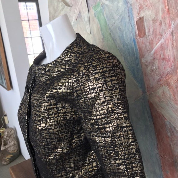 Vintage Victor Costa Gold Metallic Black Blazer R… - image 3