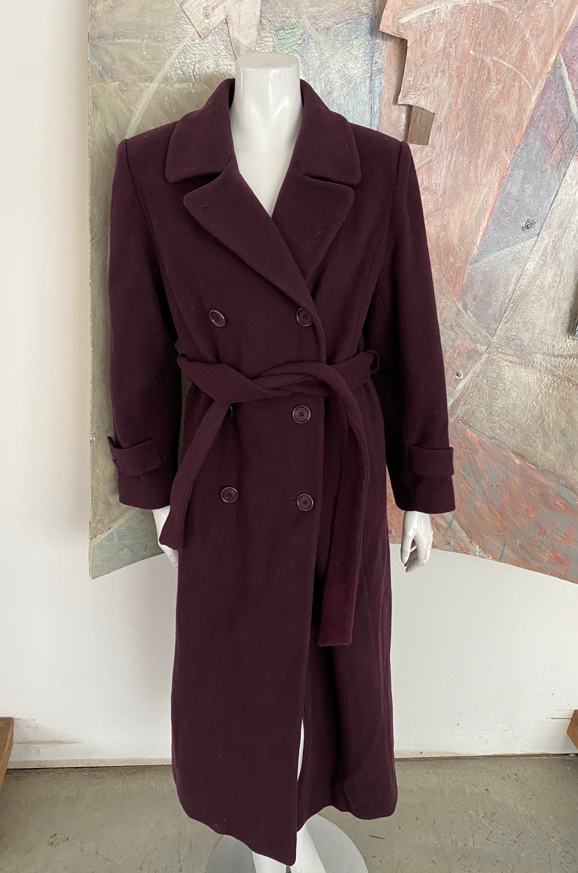 Vintage Anne Klein II Burgundy Red Womens Wool Alpaca Belted Etsy