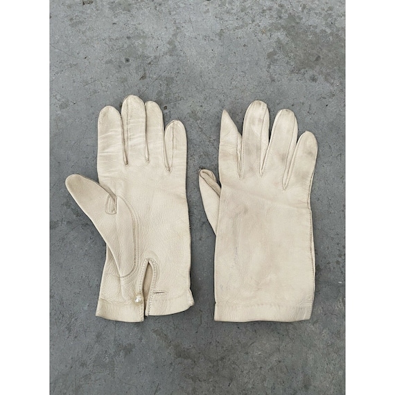 Vintage Cream Leather Gloves Pearl Pebbled Calfskin Ivory Size Etsy