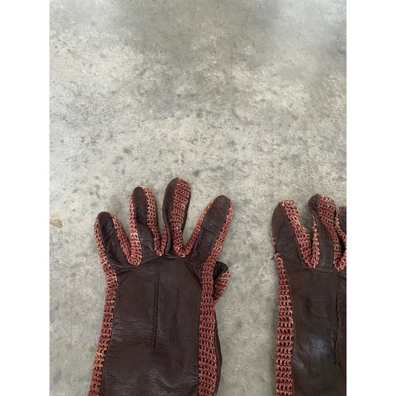 Vintage Gloves Womens Brown Leather Knit Size 8 - image 6