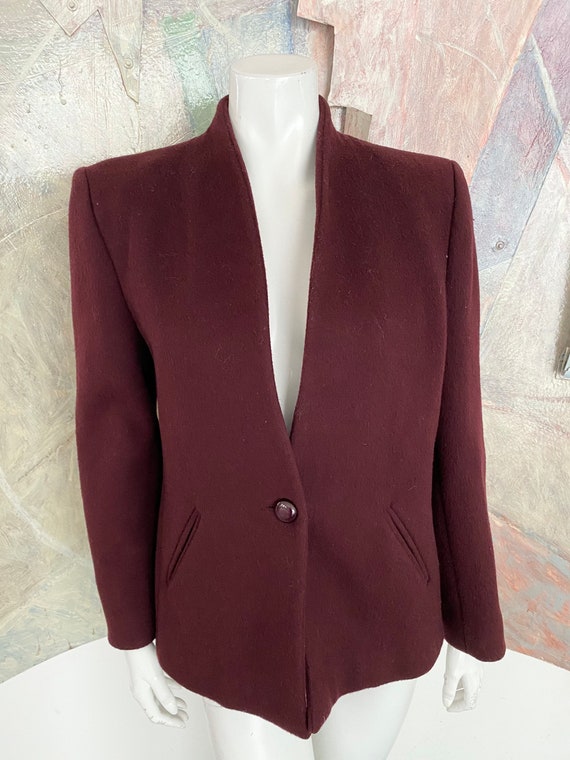 Vintage Larry Levine Burgundy Red Wool Womens Blaz