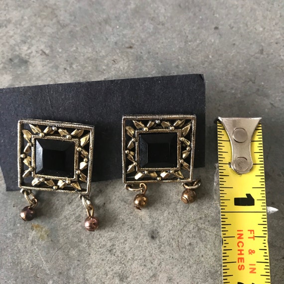 Vintage 1990s Square Black Faceted Dangle Earrings - image 4