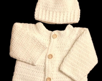 Baby knitted hospital hat Set, Baby Crochet teddy Hat, Baby Crochet beanie,Crochet Baby cardigan /newborn/0-3 months baby, baby Gift set