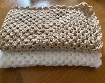 Handmade Crochet White Baby Blanket set Granny Square blanket  new baby gift / christening present White Hand Knitted  baby blanket shawl