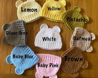 Baby Hat Knitted Hospital Hat, Crochet Baby Beanie Hat, Premature Baby hat/Gift, Boy / Girl Newborn / 0-3 months Baby Shower Gift / teddy