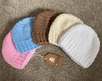 Baby Hat Knitted Hospital Hat, Crochet Baby Beanie Hat, Premature Baby hat/Boy / Girl Newborn / 0-3 months / Baby Shower Gift white baby hat