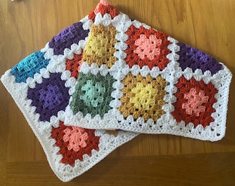 Handmade Crochet multi coloured pram cot Blanket Afghan new Baby gift white warm hospital baby shawl  Comforter girl boy unisex blanket