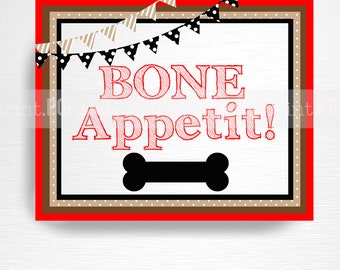 Dog Party Signs Bone Appetit Red Brown Black Lab Dog Birthday Party YOU PRINT