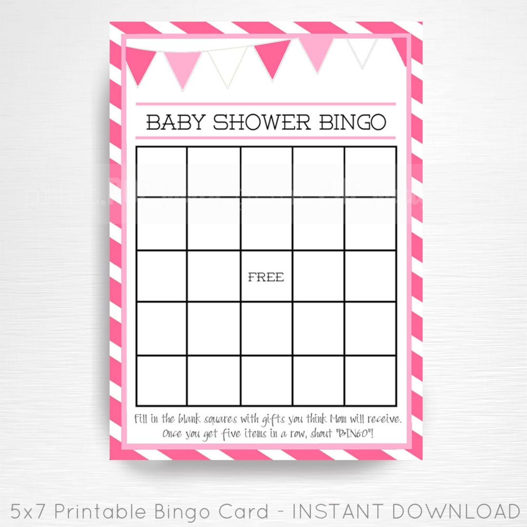 Pink Girl Baby Shower Bingo Card Instant Download Pink White Baby ...