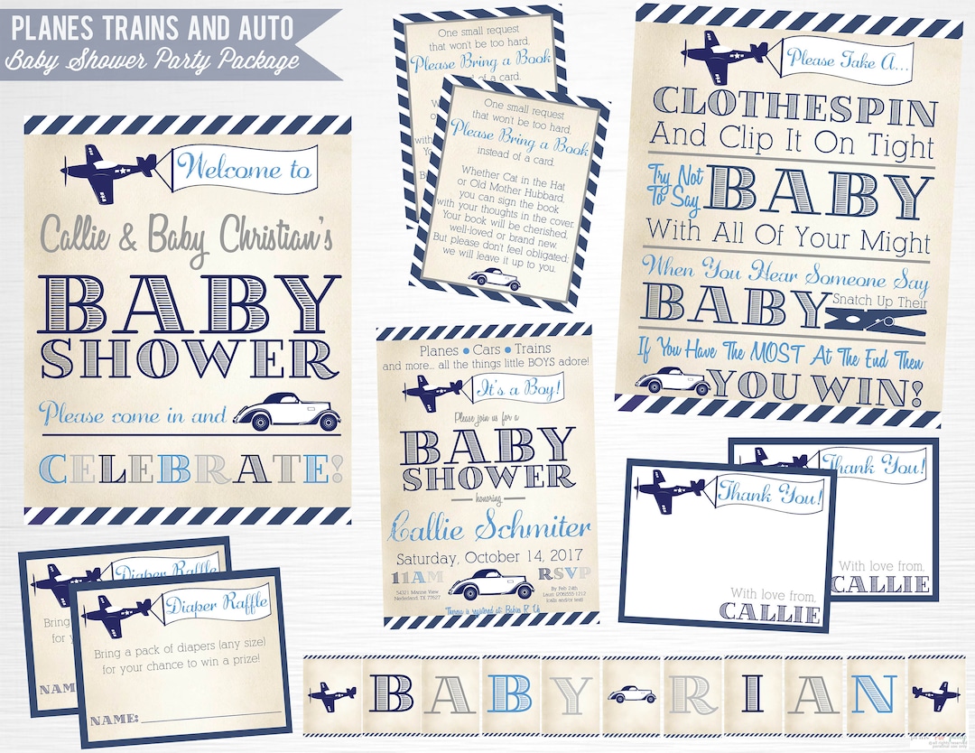 Planes Trains Automobiles Baby Shower Party Printable Package YOU