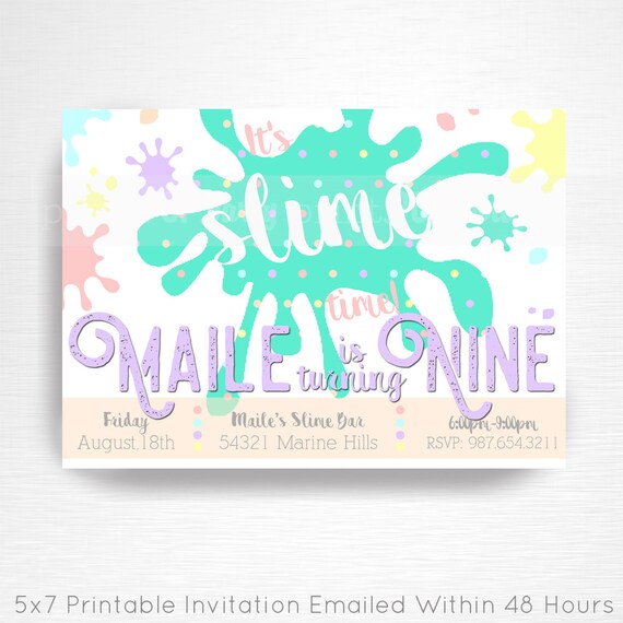 Slime Birthday Party Printable Invitation YOU Print Pastel Rainbow Slime Foam Beads