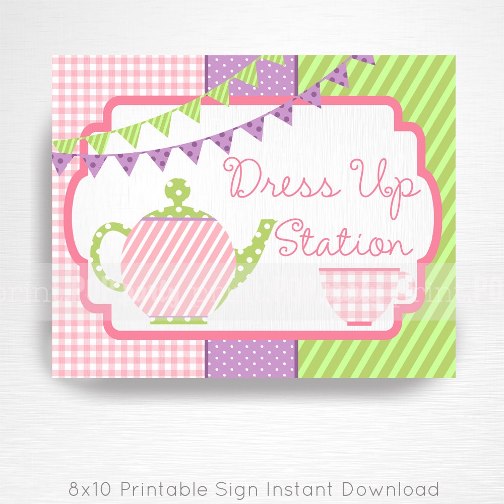 Tea Party Printable Dress up Station Sign You Print Tea for Etsy