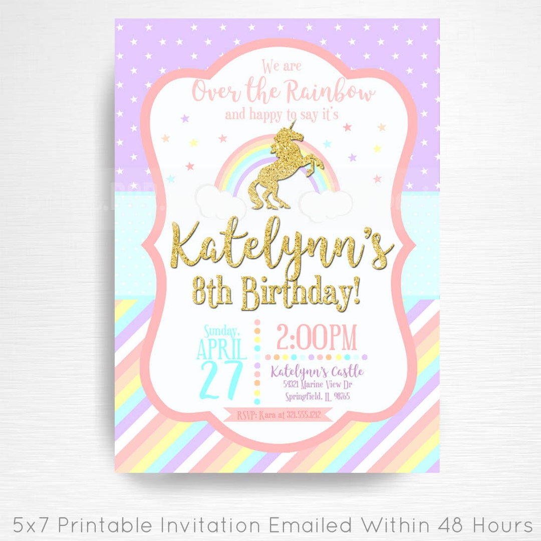 Rainbows and Unicorns Birthday Party Printable Invitation YOU Print ...