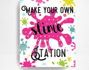 Slime Birthday Party Printable Slime Station Sign YOU Print Bright Rainbow Neon