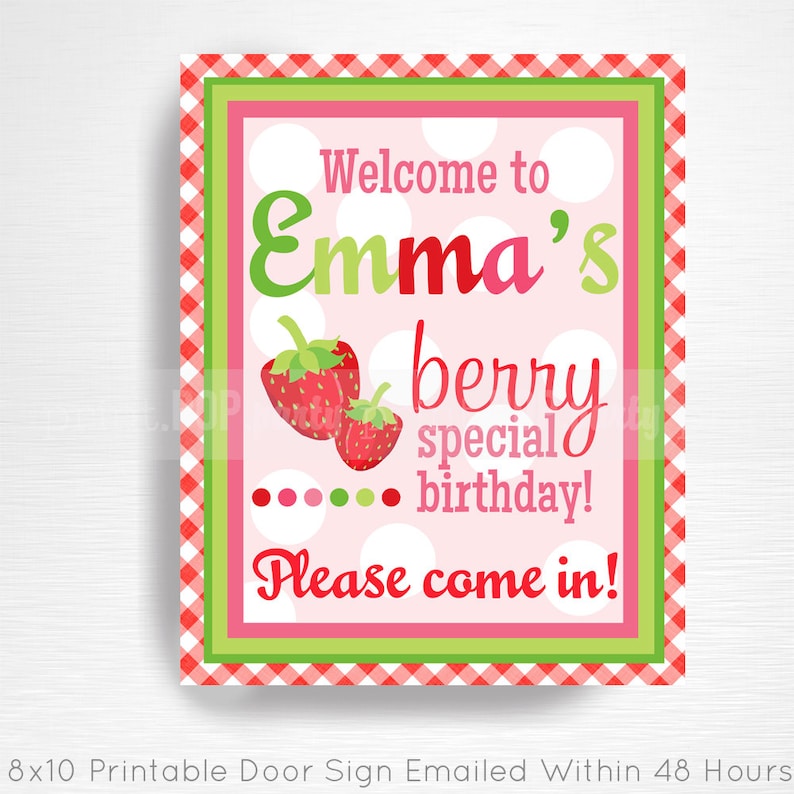 Strawberry Birthday Party Printable Door Sign YOU Print | Etsy