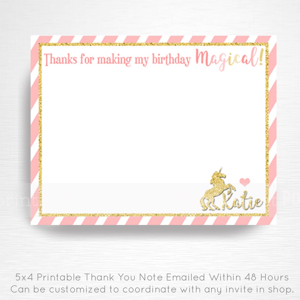 Unicorn Birthday Party Printable Thank You Notes YOU Print | Etsy