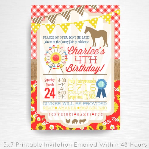 County Fair Birthday Party Printable Invitation YOU Print Red | Etsy