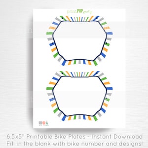 Orange Blue Green BMX Birthday Party Bike Plates You Print Bike Coloring Page INSTANT DOWNLOAD