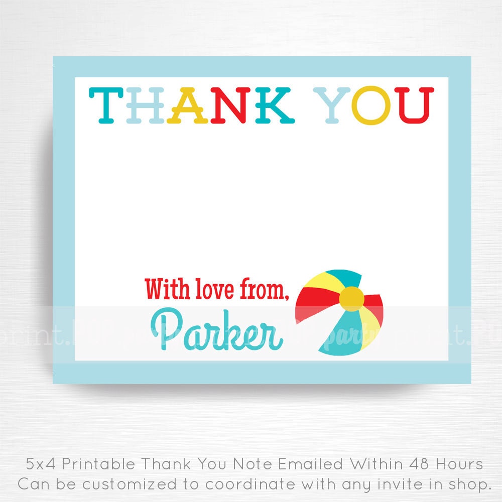 Blue Red Yellow Beach Ball Digital Thank You Card YOU PRINT Etsy