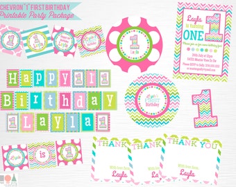 Chevron First Birthday Party Printable Package YOU Print