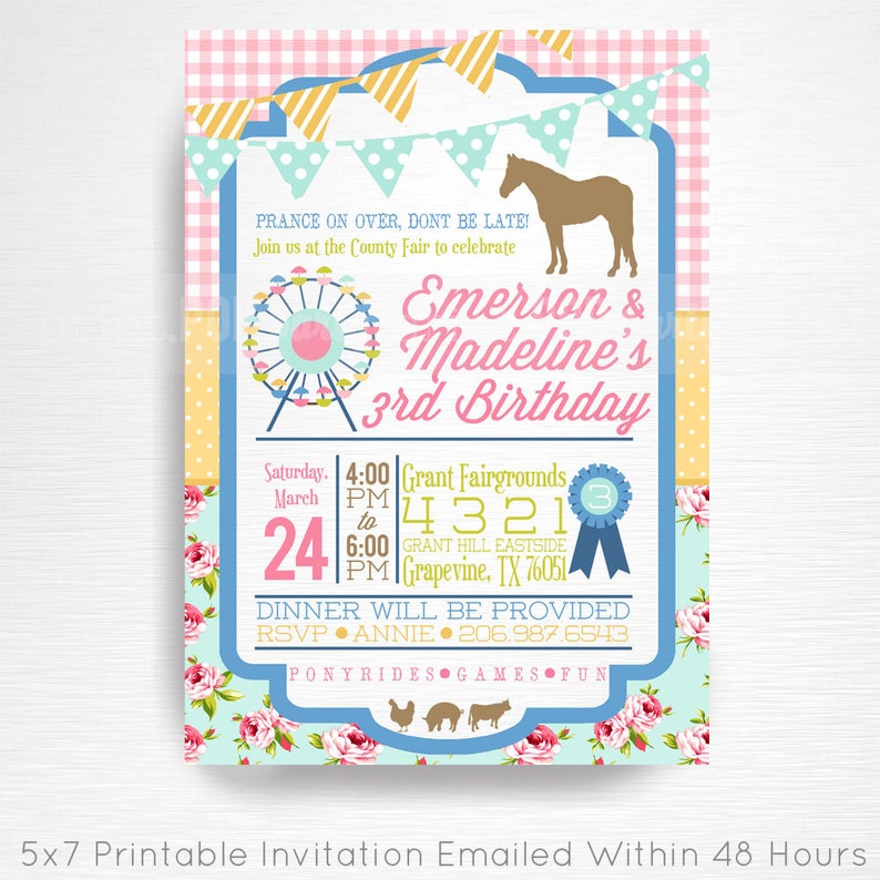 County Fair Girl Birthday Party Printable Invitation YOU Print | Etsy