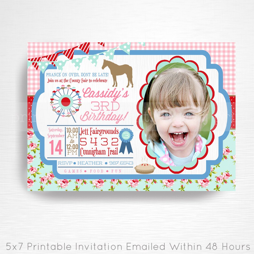 County Fair Girl Birthday Party Printable Invitation YOU Print Photo ...