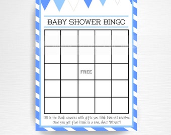 Blue Boy Baby Shower Bingo Card Instant Download Blue White Baby Shower Game