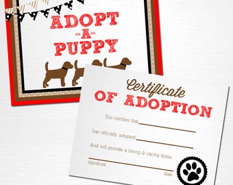 Adopt a Puppy and Certificate of Adoption Red Brown Black Lab Dog Birthday Party YOU PRINT